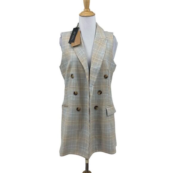 Rachel Zoe Blazer Womens S Small Multi Plaid Sleeveless Open Front Longline Vest - Picture 1 of 16